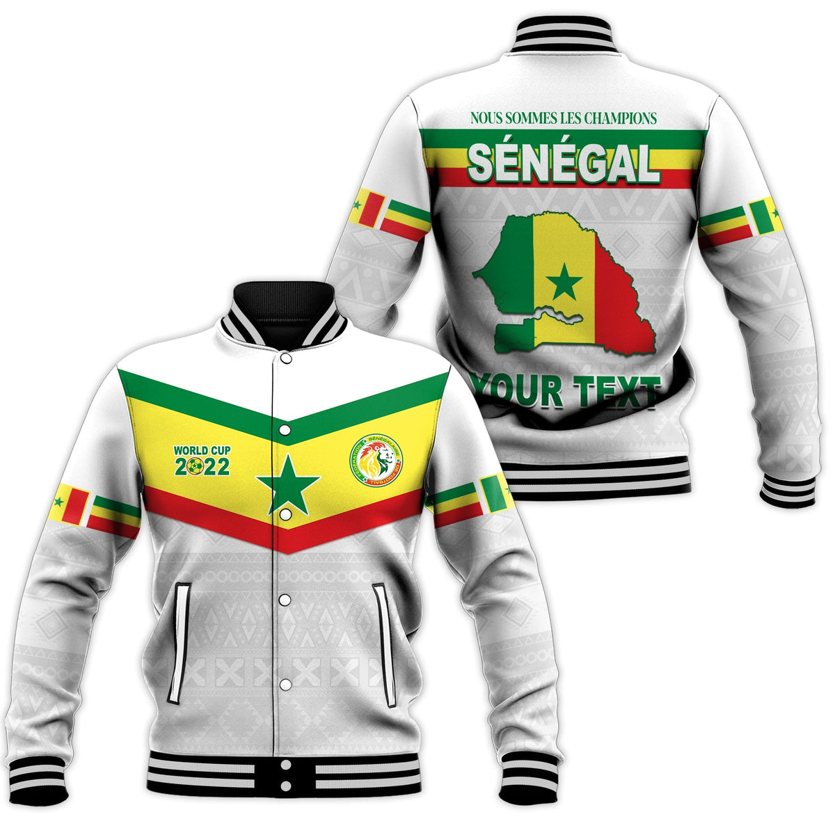 (Custom Personalised) Senegal Football 2022 Baseball Jacket Champion Teranga Lions Mix African Pattern LT13 - Wonder Print Shop