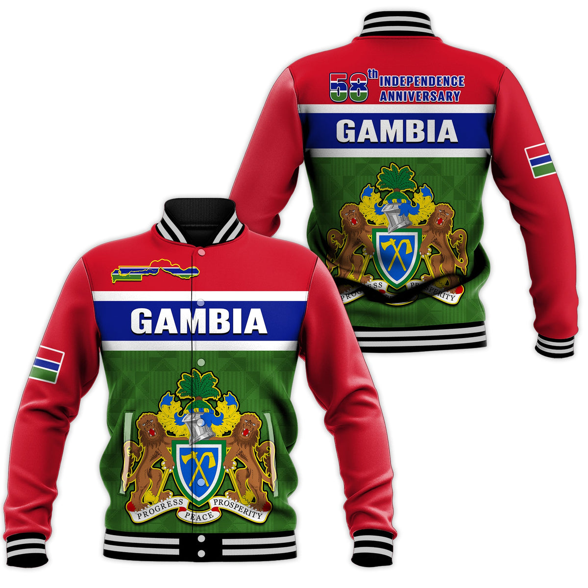 Gambia Baseball Jacket Happy 58th Independence Anniversary Flag Style - Wonder Print Shop