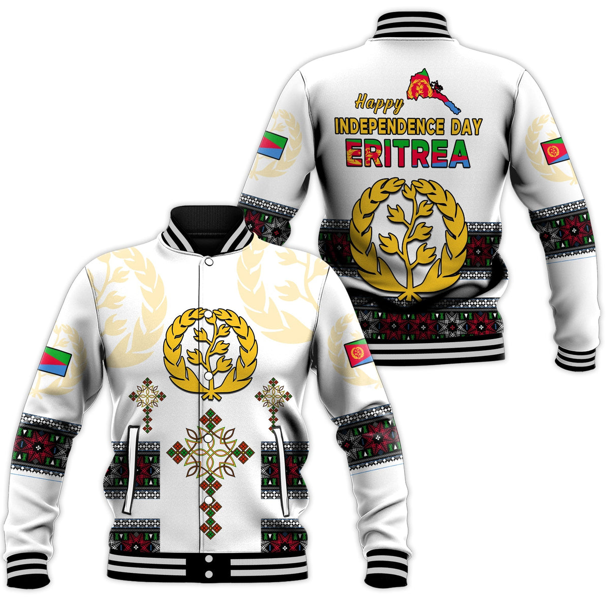 Eritrea Cross Baseball Jacket Independence Day Proud Eritrean LT13 - Wonder Print Shop
