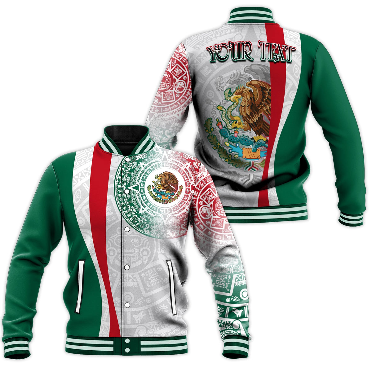 Custom Personalised Mexico Baseball Jacket Mexican Eagles Aztec Pattern LT13 - Wonder Print Shop