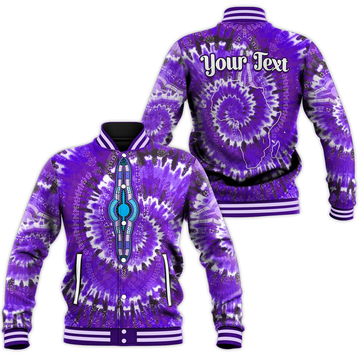 (Custom Personalised) Africa Tie Dye Baseball Jacket Purple Fashion LT13 - Wonder Print Shop
