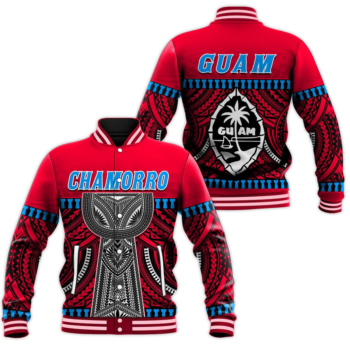 Guam Chamorro Baseball Jacket Latte Stone Red Polynesian Haligi LT13 - Wonder Print Shop