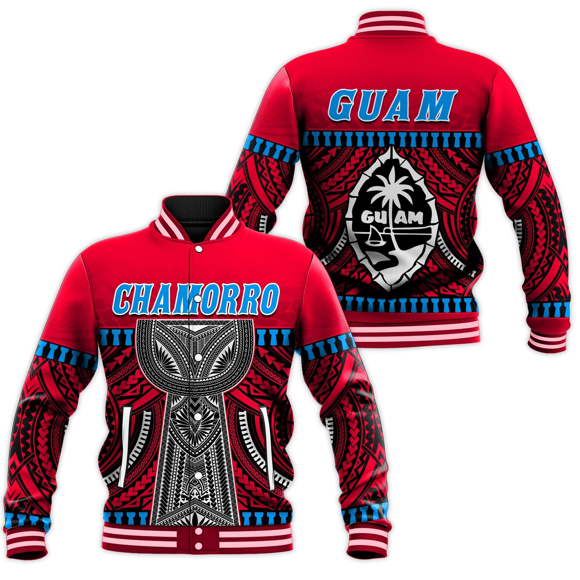 Guam Chamorro Baseball Jacket Latte Stone Red Polynesian Haligi LT13 - Wonder Print Shop