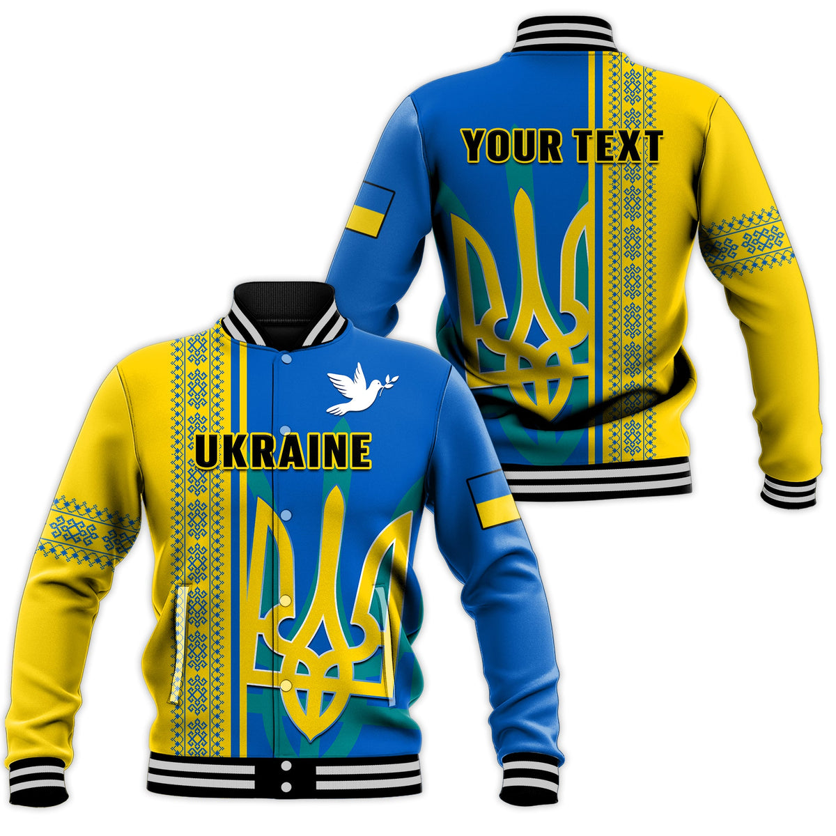 (Custom Personalised) Ukraine Unity Day Baseball Jacket Folk Ukrainian Coat Of Arms - Wonder Print Shop