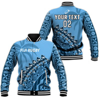 Custom Text And Number Fiji Tapa Rugby Baseball Jacket Fijian Cibi Dance Tapa Pattern Blue - Wonder Print Shop