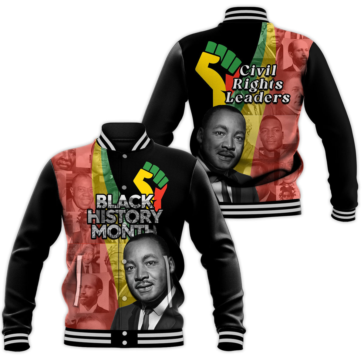 Civil Rights Leaders Baseball Jacket African American Black History Month - Wonder Print Shop