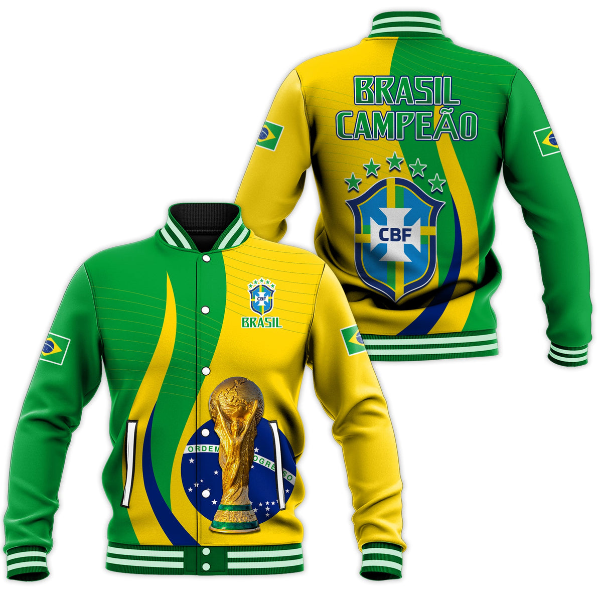 Brazil Football Champions Baseball Jacket Selecao Style Vibe LT13 - Wonder Print Shop