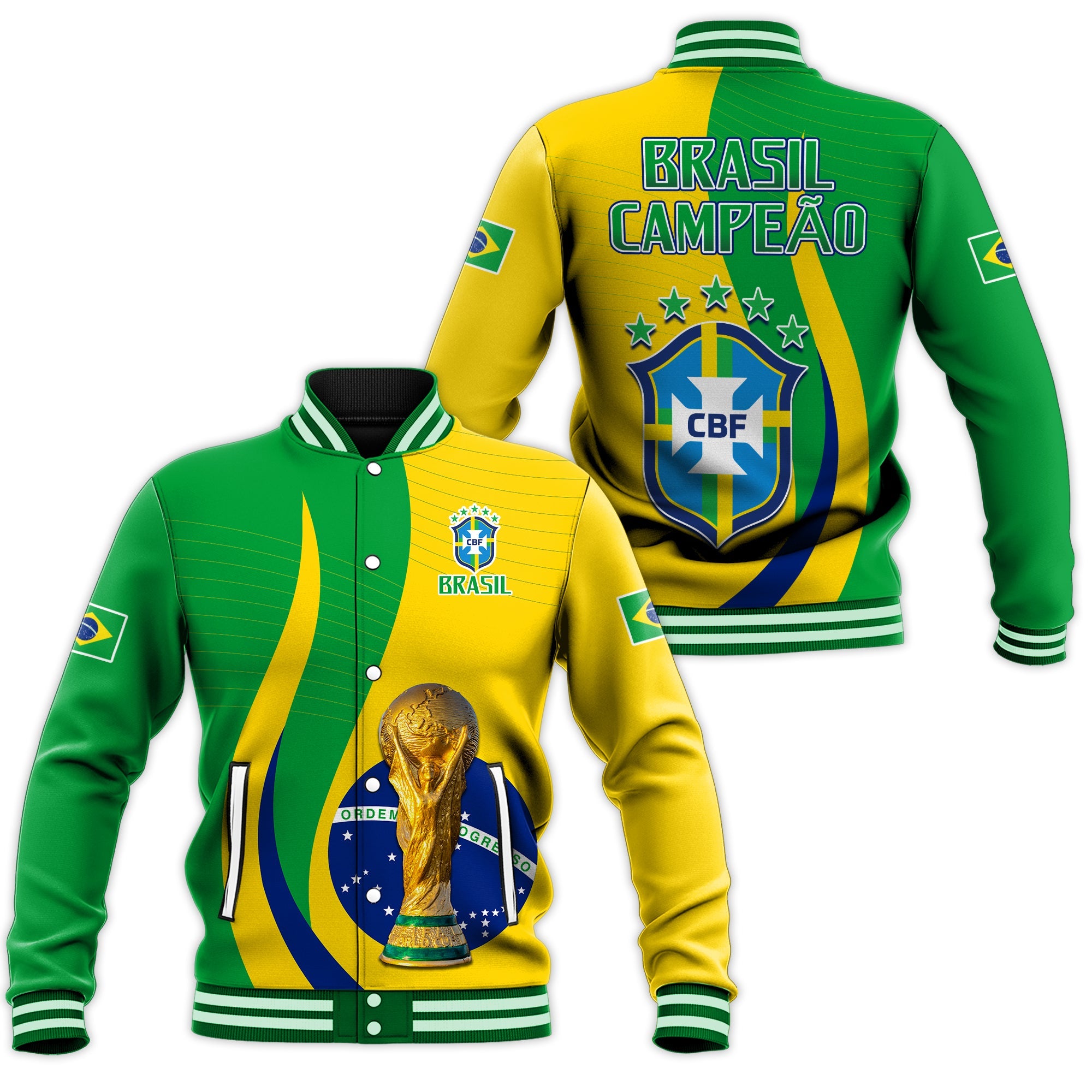 Brazil Football Champions Baseball Jacket Selecao Style Vibe LT13 - Wonder Print Shop