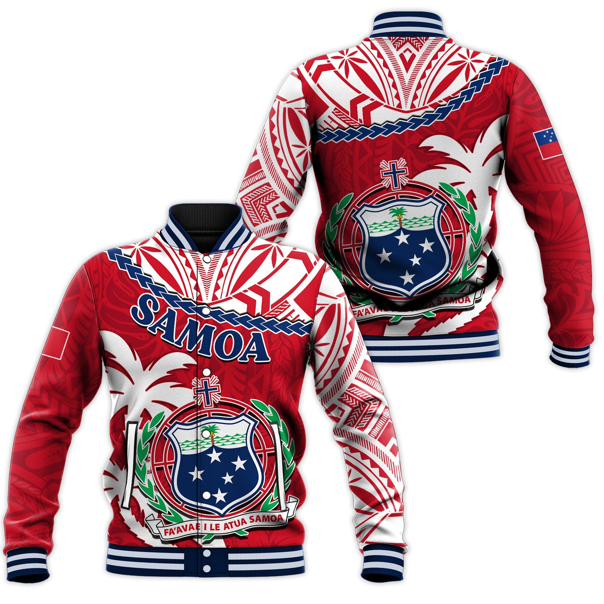 Samoa Baseball Jacket Samoan Coat Of Arms With Coconut Red Style - Wonder Print Shop