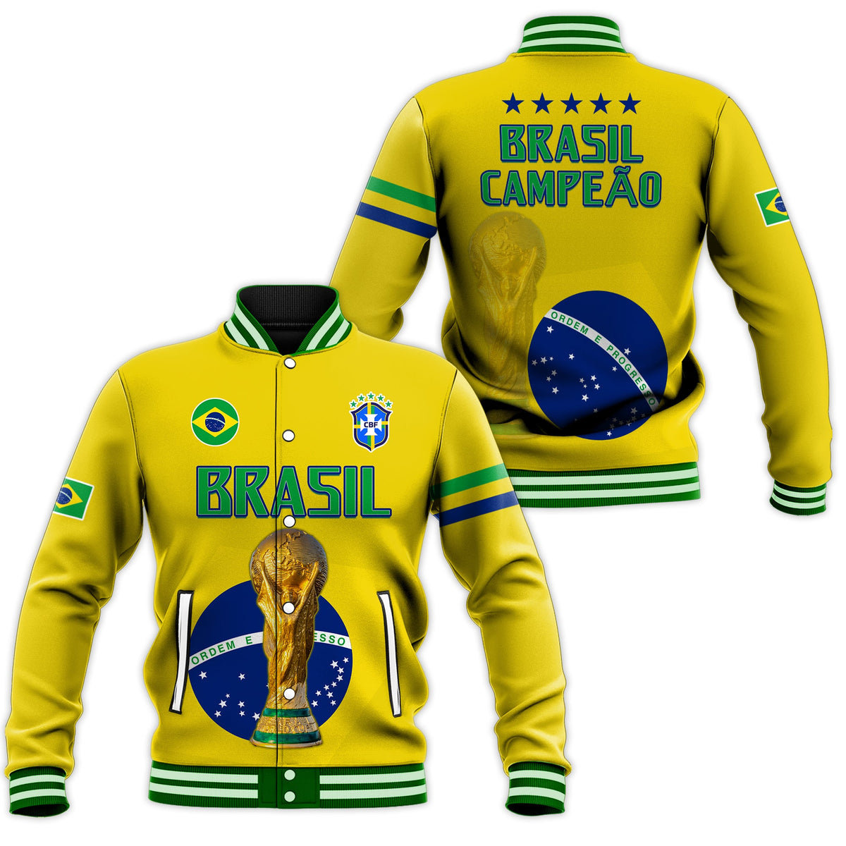 Brazil Football Baseball Jacket Go Champions Selecao Campeao LT13 - Wonder Print Shop