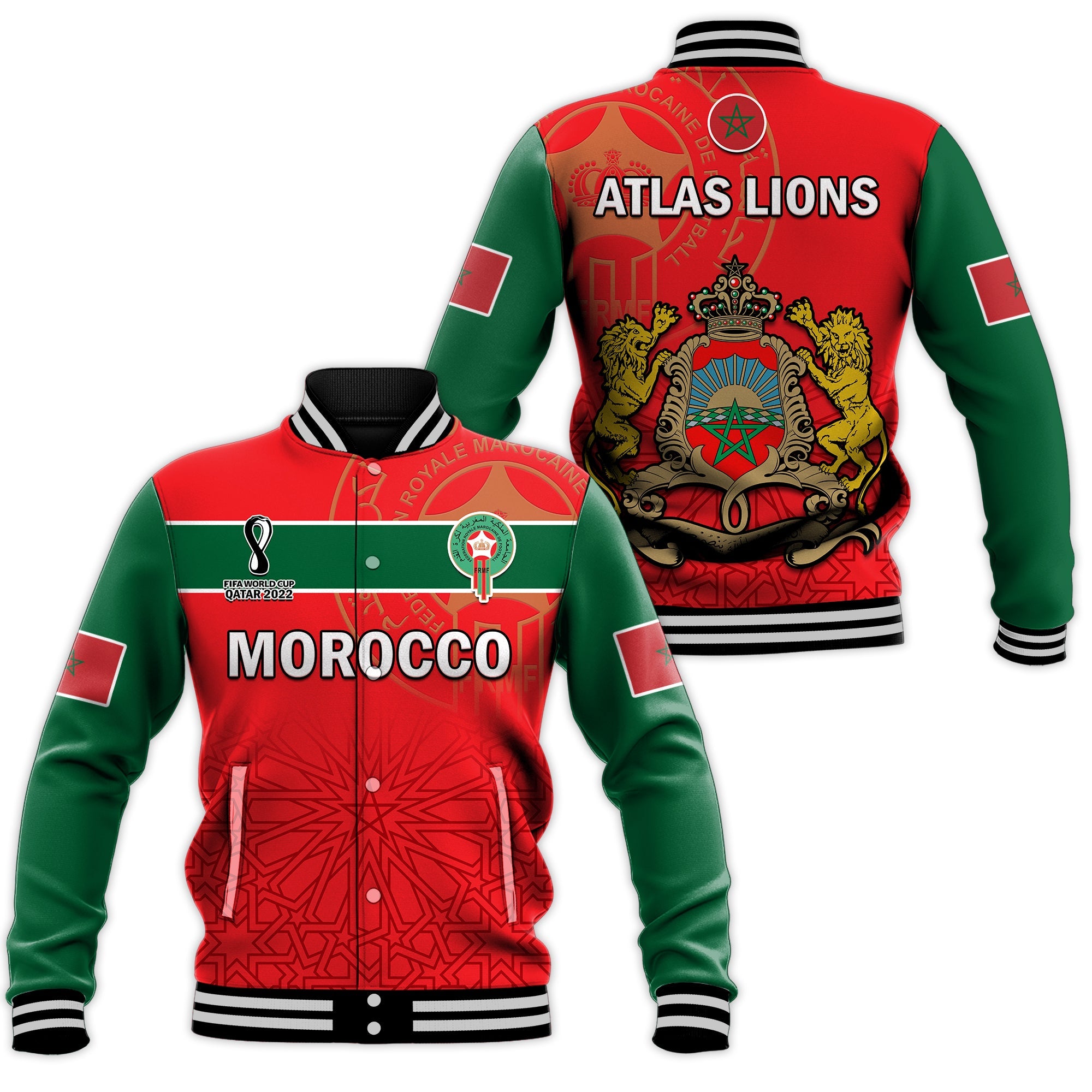 Morocco Football Basseball Jacket Atlas Lions Red World Cup 2022 - Wonder Print Shop