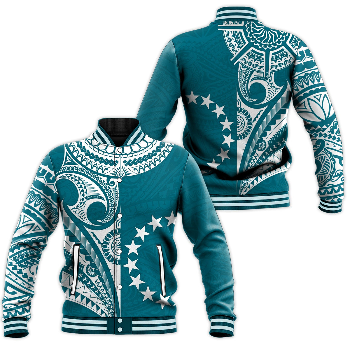 Cook Islands Tatau Baseball Jacket Symbolize Passion Stars Version Blue LT13 - Wonder Print Shop