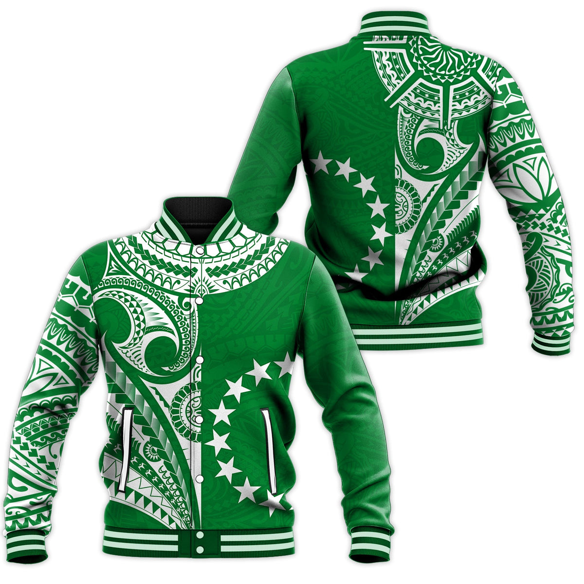 Cook Islands Tatau Baseball Jacket Symbolize Passion Stars Version Green LT13 - Wonder Print Shop