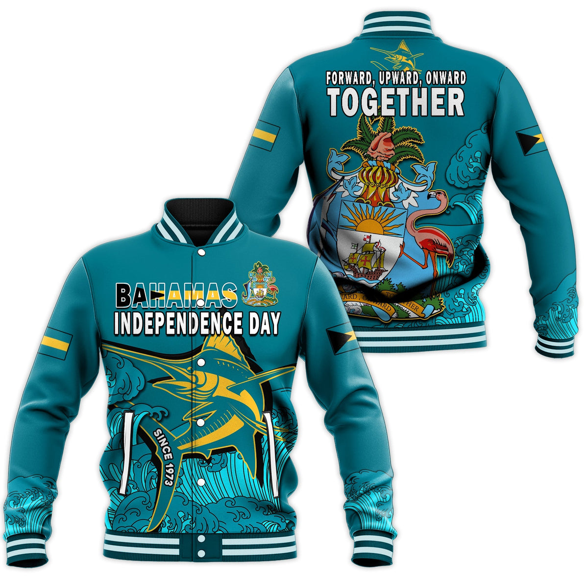 Bahamas Independence Day Baseball Jacket Blue Marlin Since 1973 Style - Wonder Print Shop