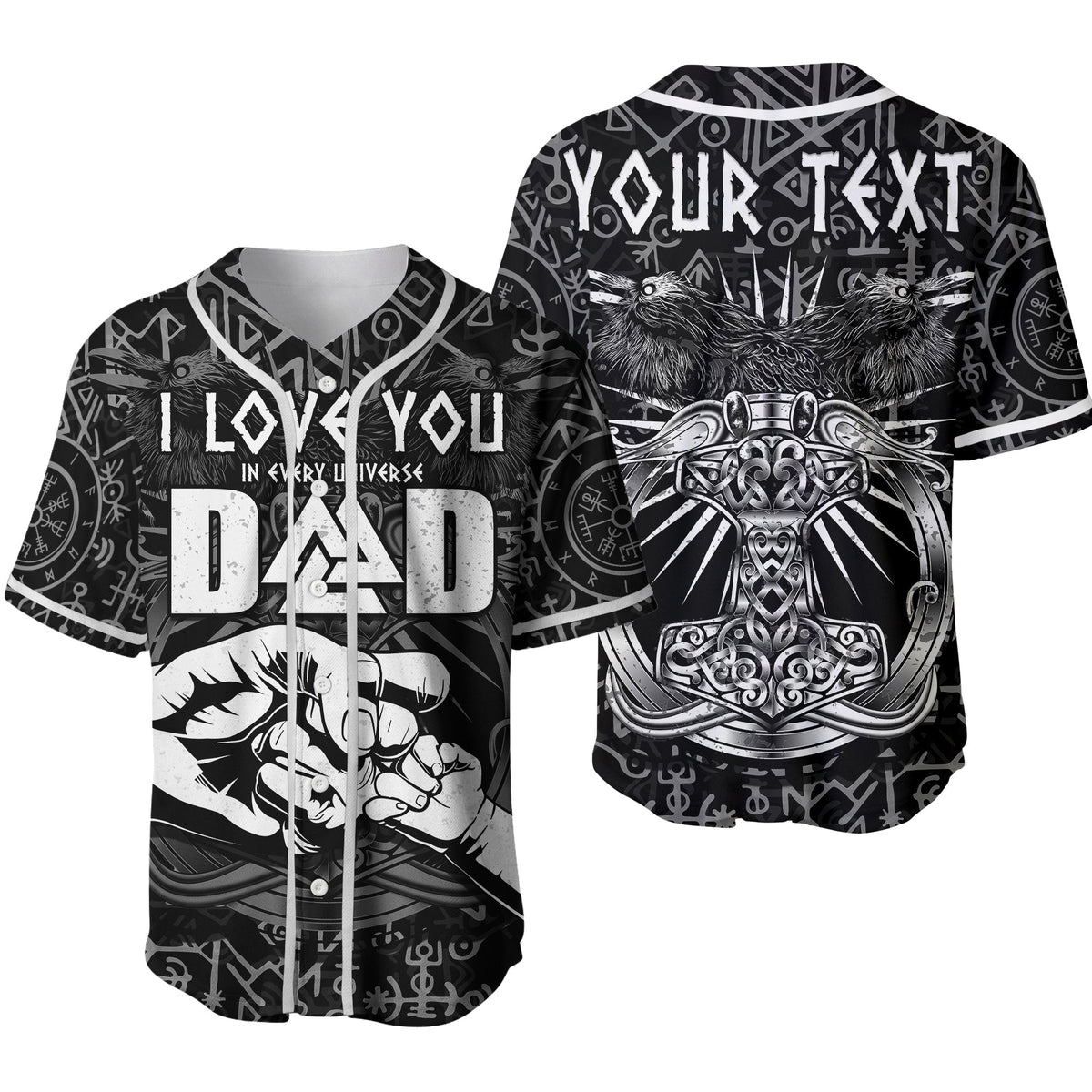 (Custom Personalised) Viking Dad Baseball Jersey Happy Fathers Day Style Runes and Mjolnir Ver.02 LT13 - Wonder Print Shop