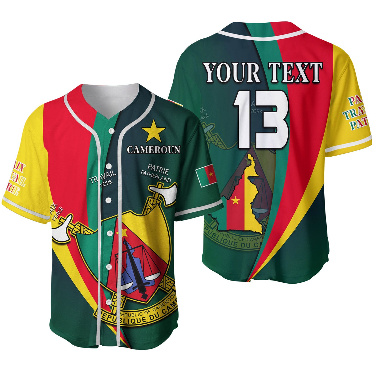 (Custom Text and Number) Cameroon Baseball Jersey Map Cameroun Style Flag Ver.02 LT13 - Wonder Print Shop