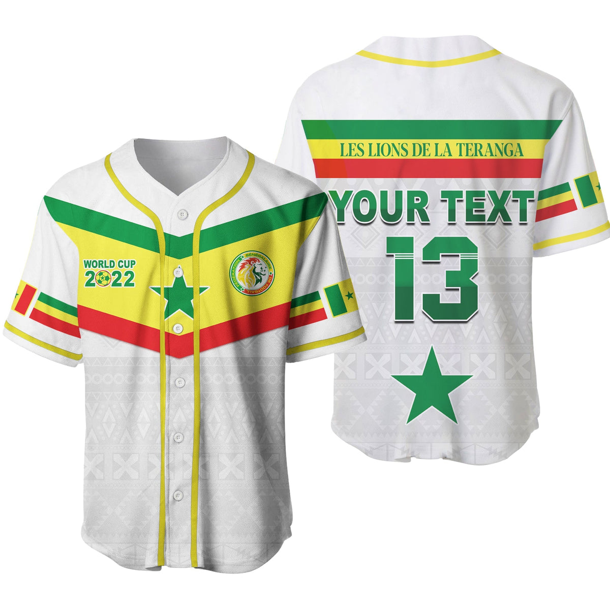 (Custom Text and Number) Senegal Football 2022 Baseball Jersey Champion Teranga Lions Mix African Pattern Ver.02 LT13 - Wonder Print Shop