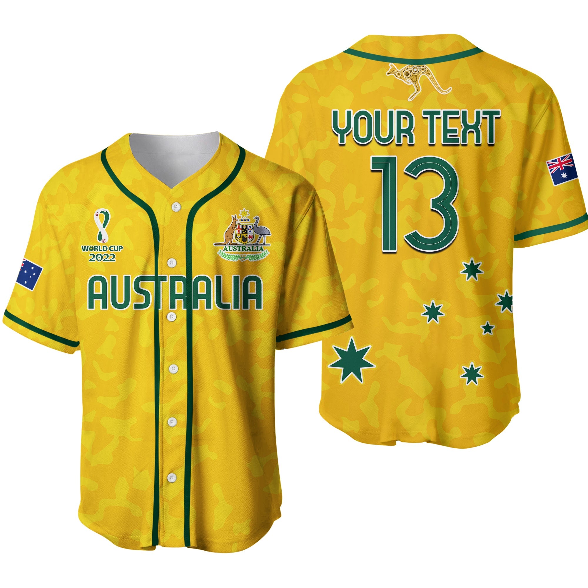 (Custom Text and Number) Australia Soccer Baseball Jersey World Cup Football 2022 Socceroos with Kangaroos Ver.02 LT13 - Wonder Print Shop