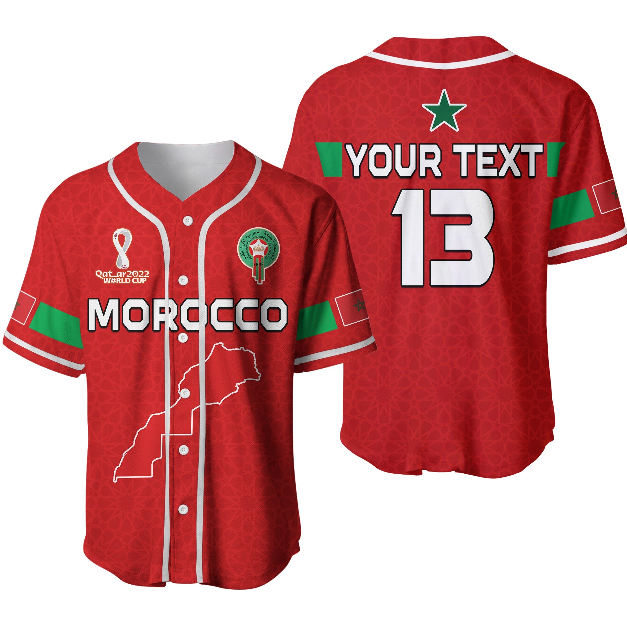 (Custom Text and Number) Morocco Football Baseball Jersey Champions World Cup New History Ver.02 LT13 - Wonder Print Shop