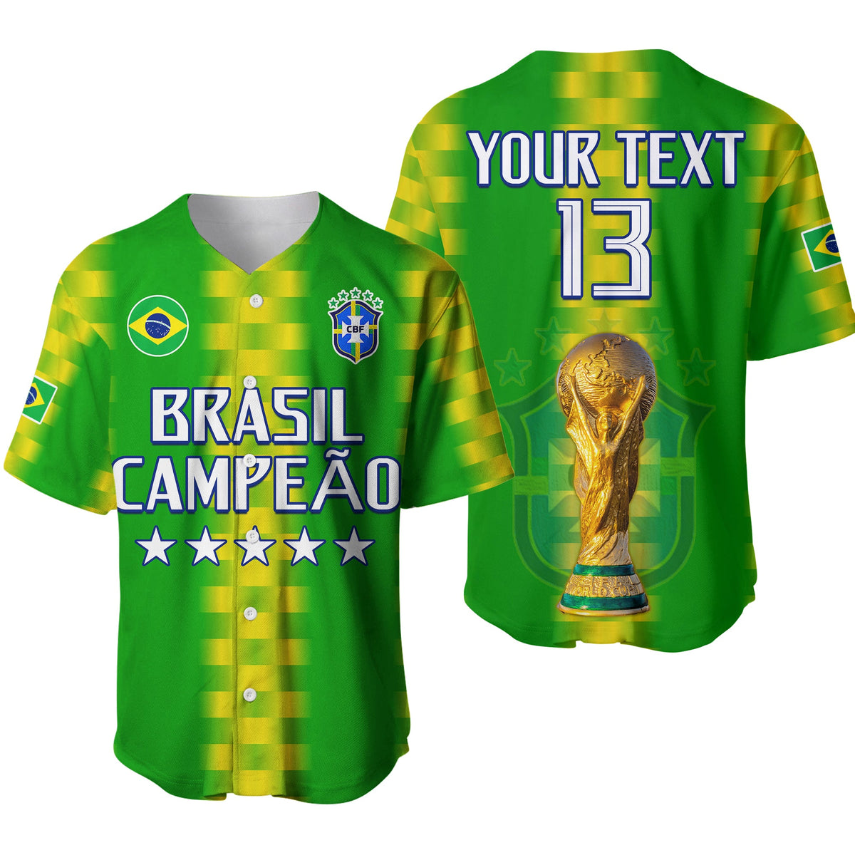 (Custom Text and Number) Brazil Football Champions Baseball Jersey Proud Selecao LT13 - Wonder Print Shop