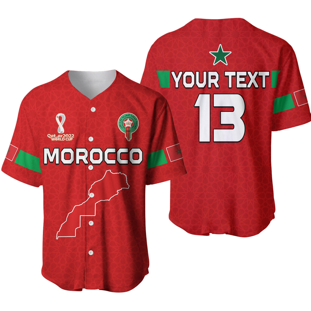 (Custom Text and Number) Morocco Football Baseball Jersey Champions World Cup New History Ver.01 LT13 - Wonder Print Shop