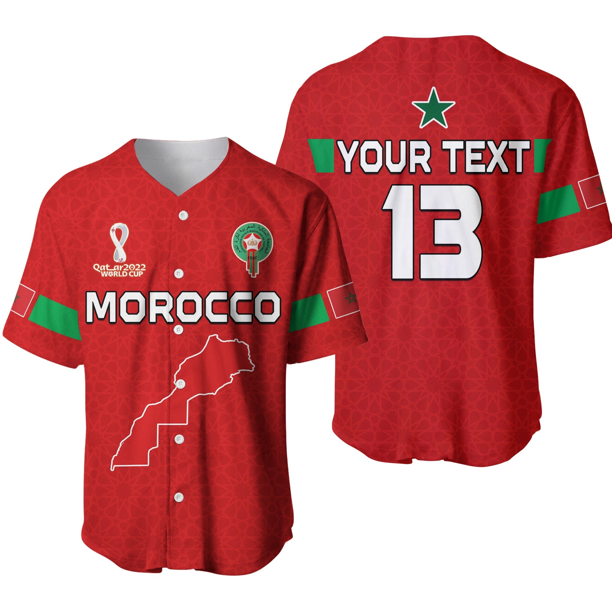 (Custom Text and Number) Morocco Football Baseball Jersey Champions World Cup New History Ver.01 LT13 - Wonder Print Shop