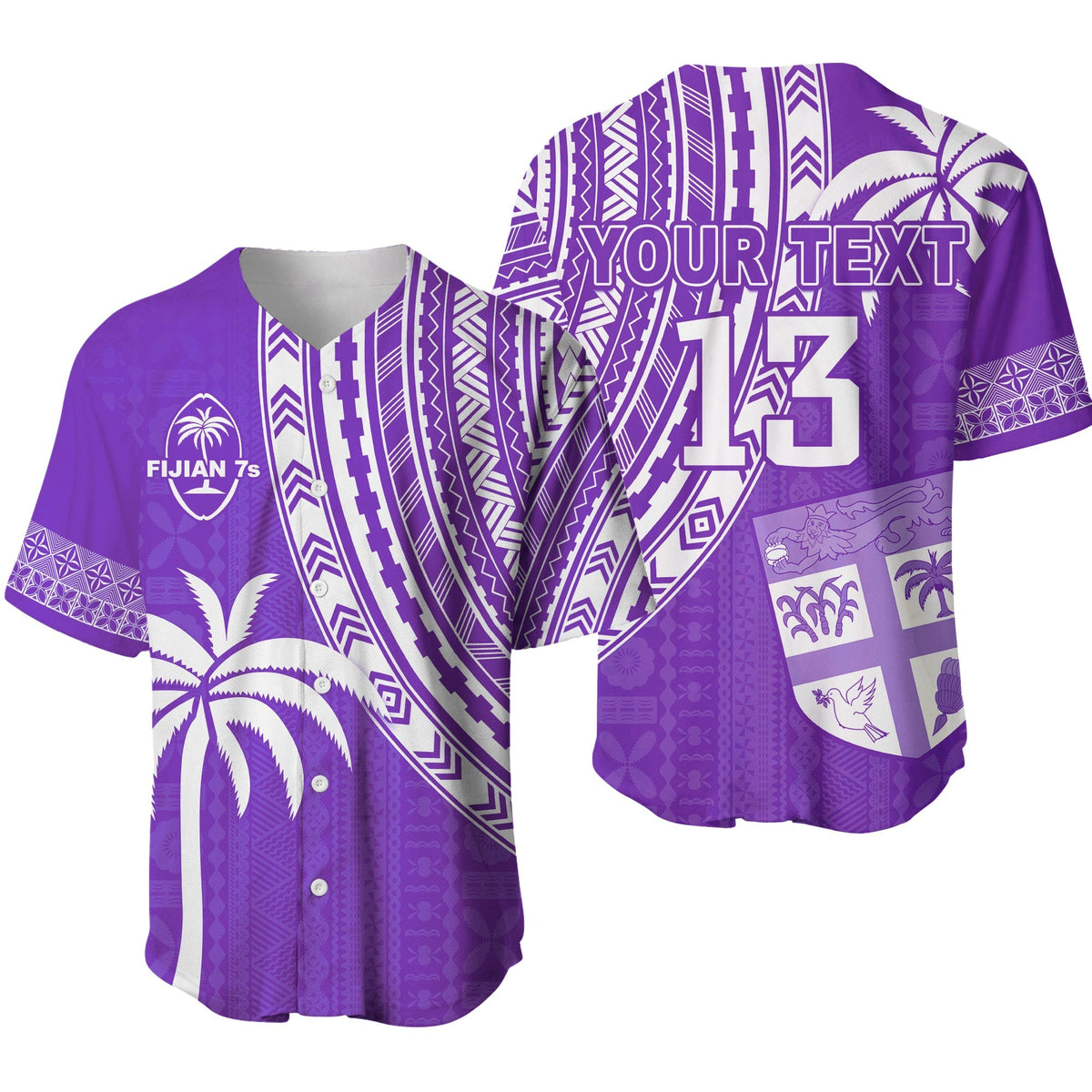 Custom Text and Number Fiji Rugby Sevens Baseball Jersey Fijian 7s Tapa Polynesian Purple LT13 - Wonder Print Shop