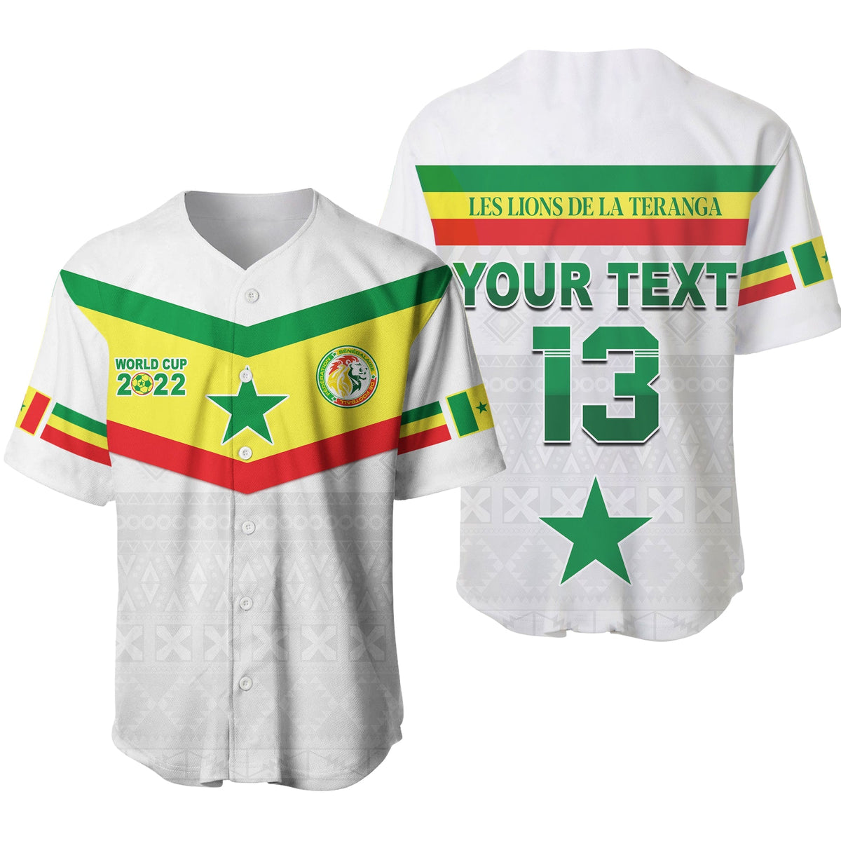 (Custom Text and Number) Senegal Football 2022 Baseball Jersey Champion Teranga Lions Mix African Pattern Ver.01 LT13 - Wonder Print Shop