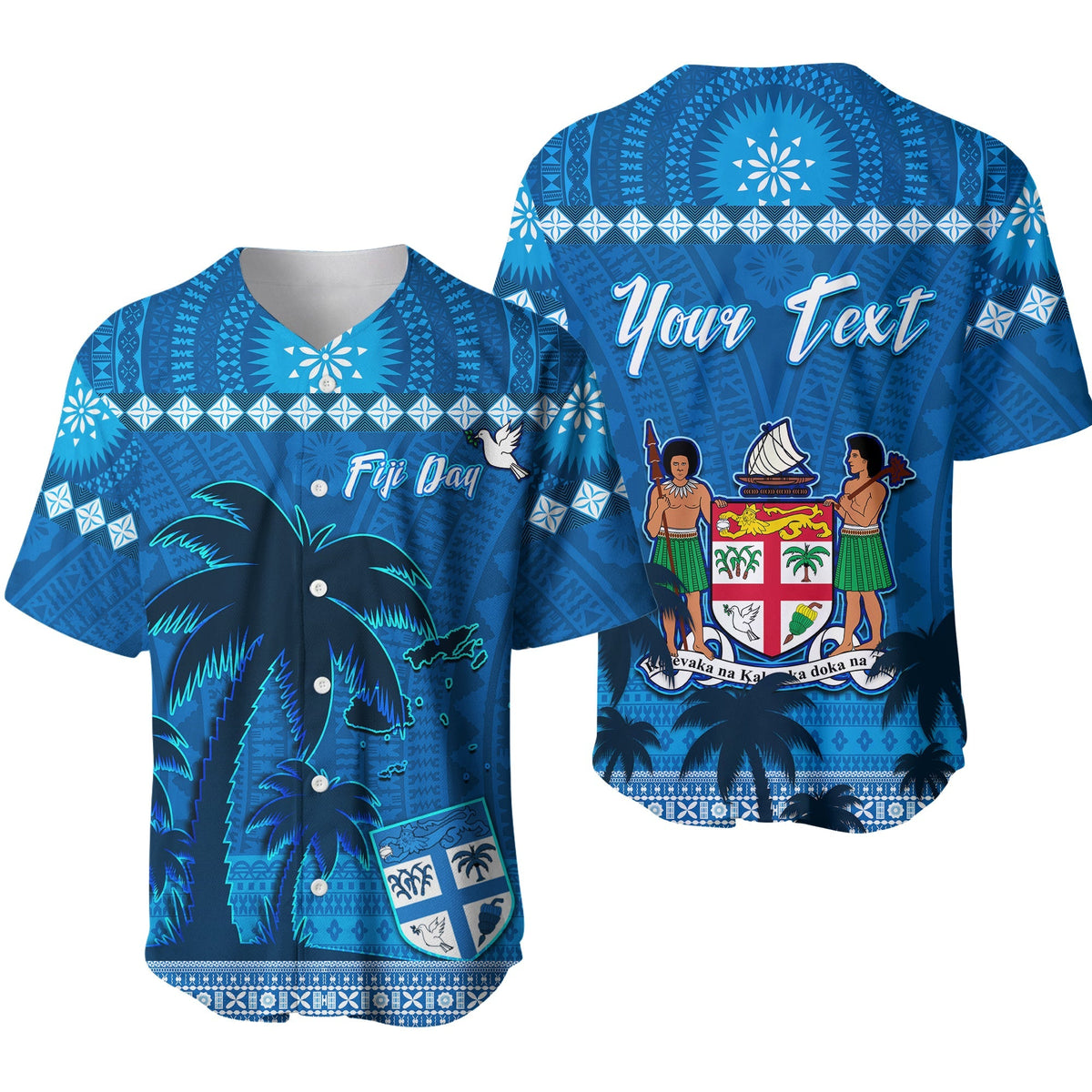 Custom Personalised Bula Fiji Day Baseball Jersey Fijian Tapa with Palm Tree 52nd Anniversary LT13 - Wonder Print Shop
