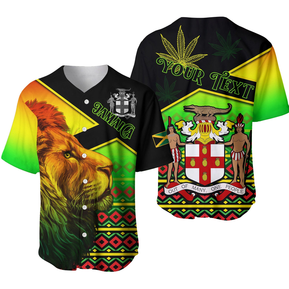 (Custom Personalised) Jamaica Lion Baseball Jersey Jamaican Pattern Version Reggae Colors LT13 - Wonder Print Shop