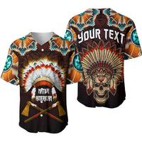 (Custom Personalised) The First Americans Baseball Jersey Indian Headdress With Skull LT13 - Wonder Print Shop
