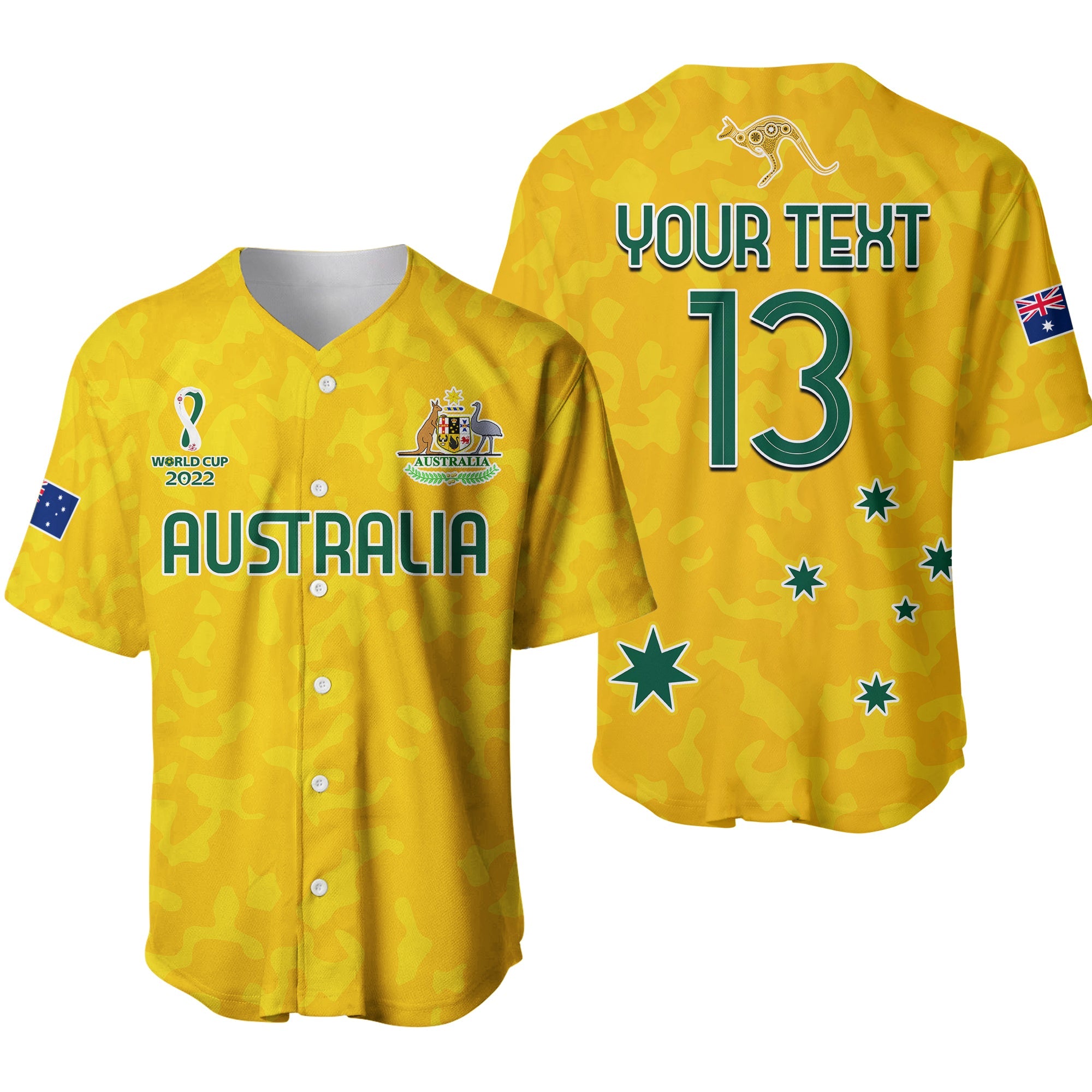 (Custom Text and Number) Australia Soccer Baseball Jersey World Cup Football 2022 Socceroos with Kangaroos Ver.01 LT13 - Wonder Print Shop