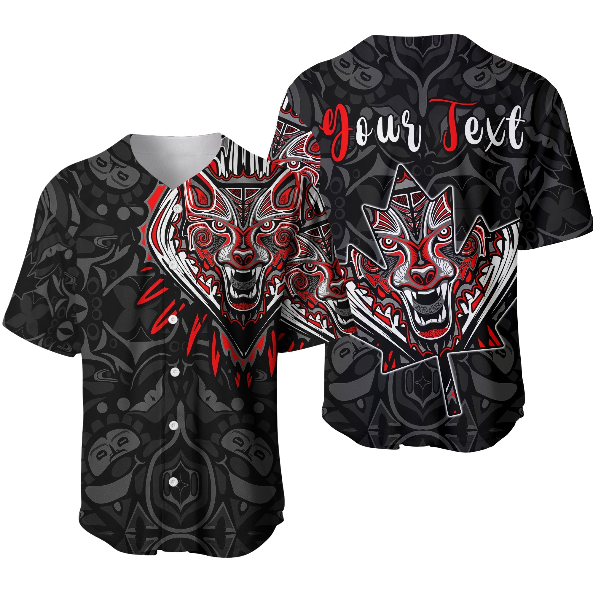 (Custom Personalised) Canada Wolf Baseball Jersey Haida and Maple Leaf LT13 - Wonder Print Shop