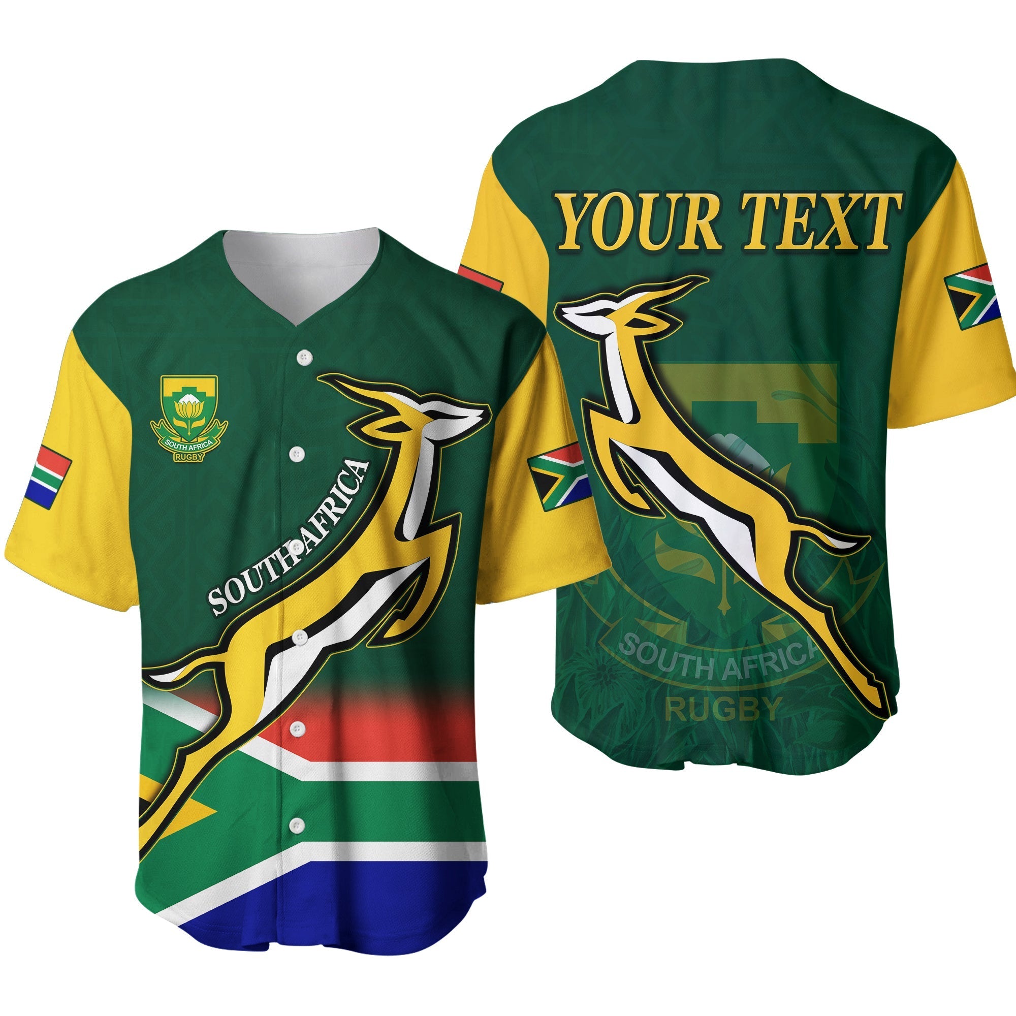(Custom Personalised) South Africa Rugby Baseball Jersey Springboks Champion Bokke African Pattern Go Bokke Ver.01 LT13 - Wonder Print Shop