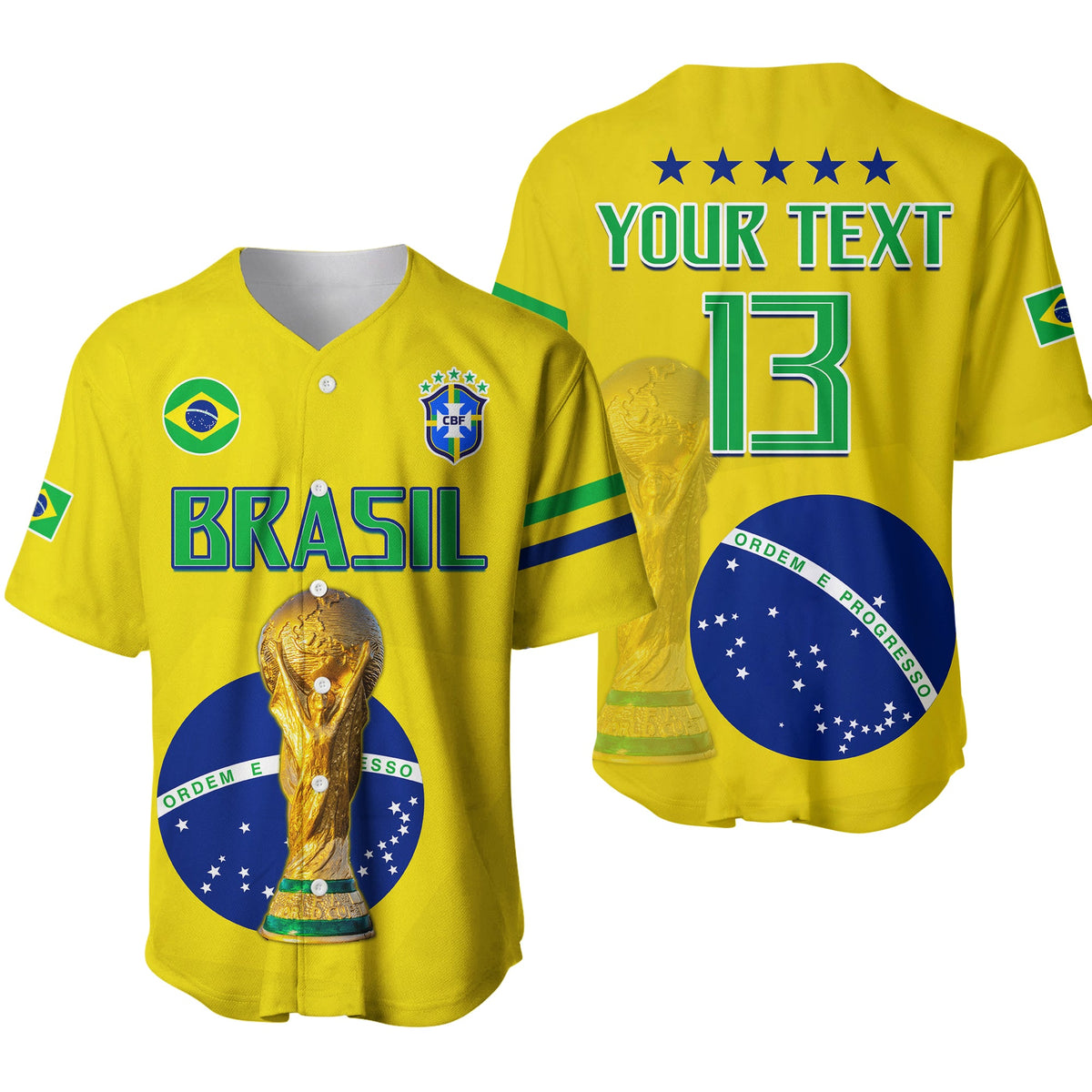 (Custom Text and Number) Brazil Football Baseball Jersey Go Champions Selecao Campeao LT13 - Wonder Print Shop