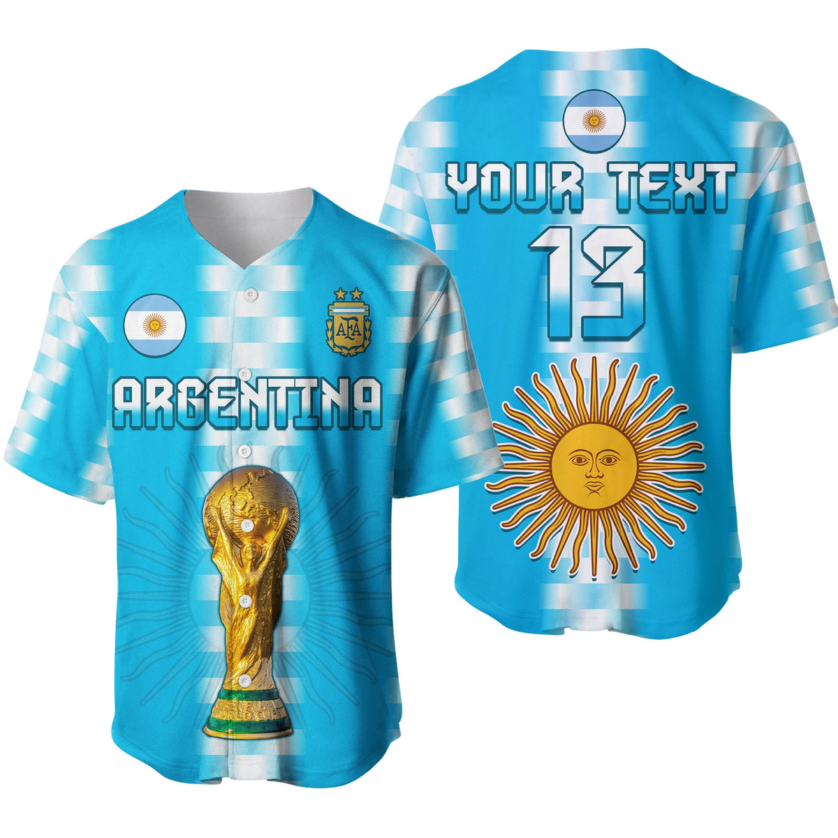 (Custom Text and Number) Argentina Football Champions Baseball Jersey La Albiceleste GOAT LT13 - Wonder Print Shop