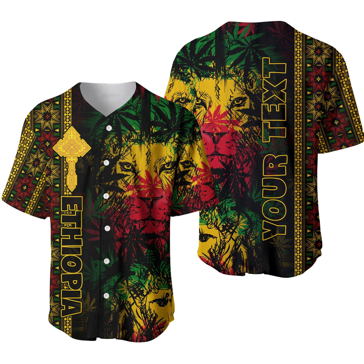 (Custom Personalised) Ethiopia Lion Reggae Baseball Jersey Ethiopian Cross LT13 - Wonder Print Shop