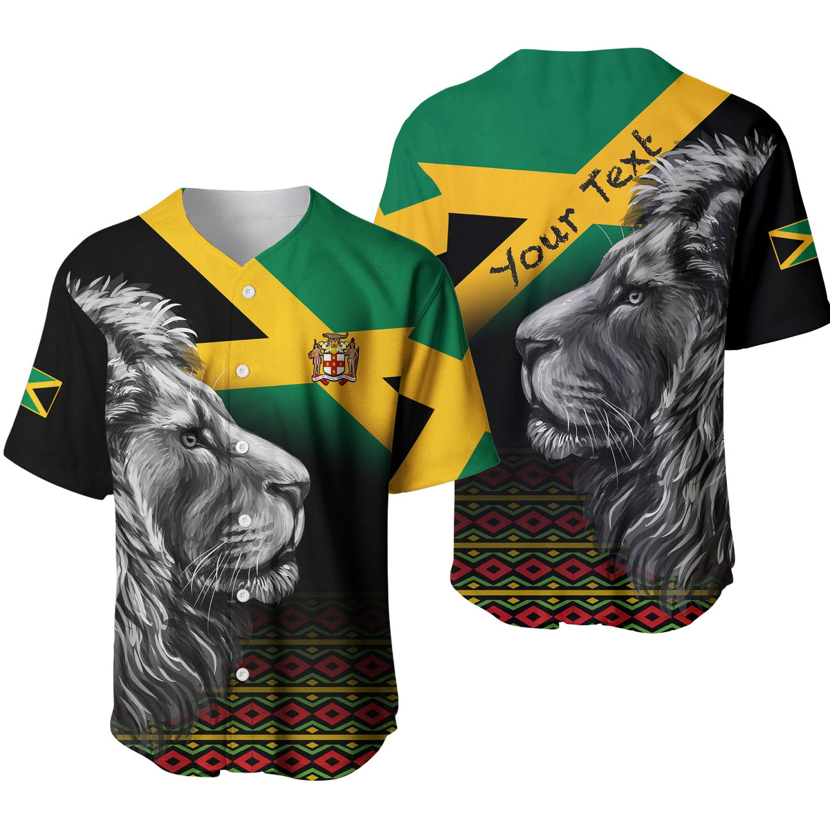 (Custom Personalised) Jamaica Lion Baseball Jersey Jamaican Pattern Version Black LT13 - Wonder Print Shop