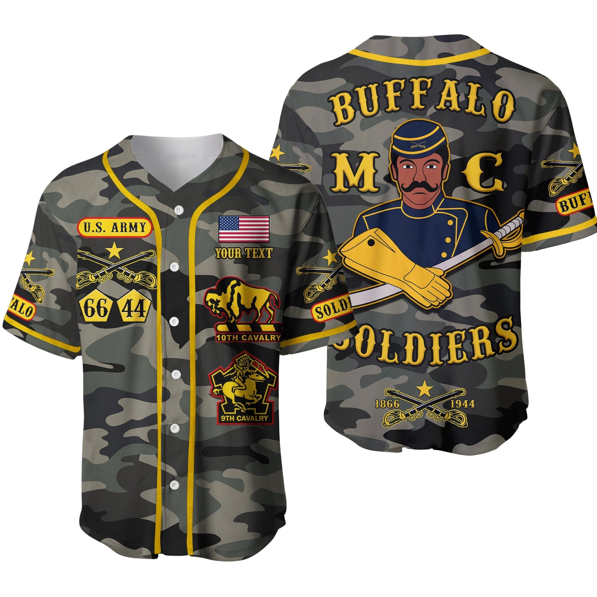 (Custom Personalised) Buffalo Soldiers Baseball Jersey Camouflage Unique Ver.02 LT13 - Wonder Print Shop