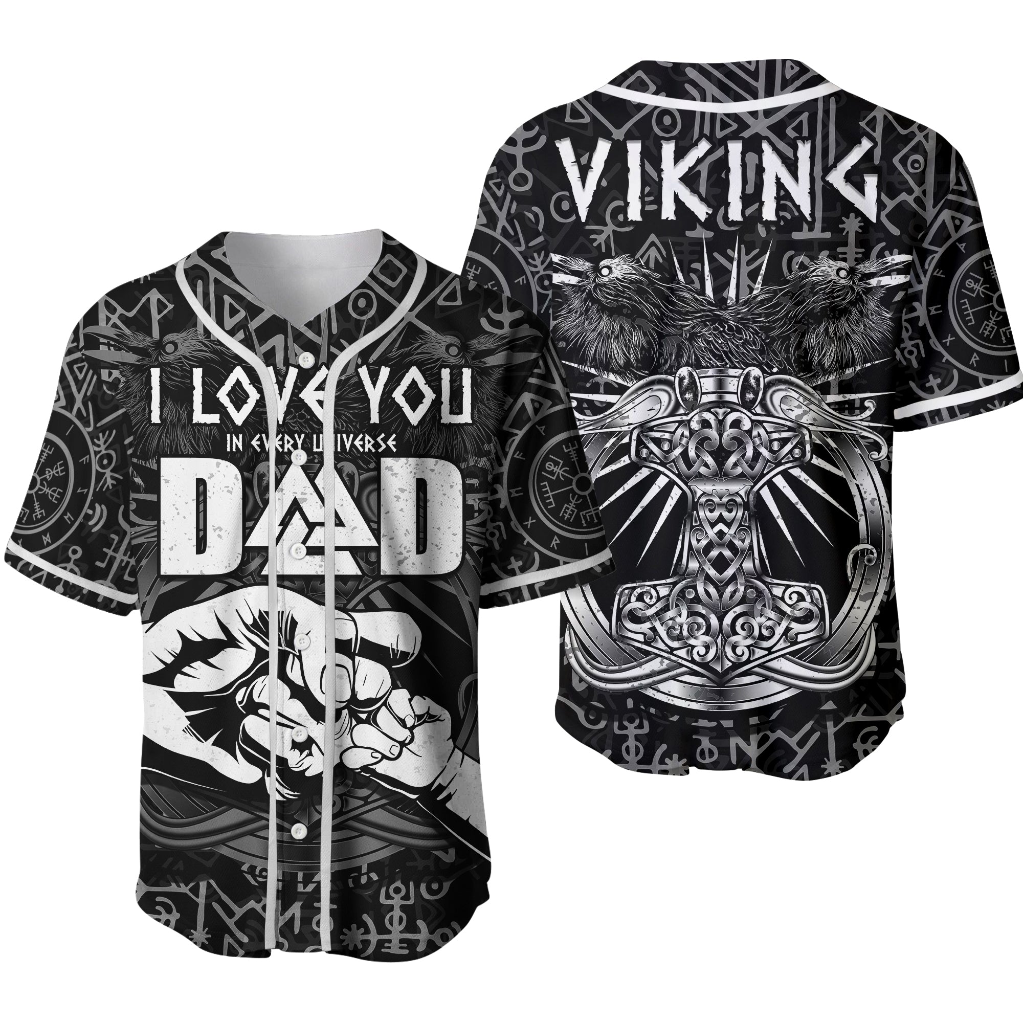 Viking Dad Baseball Jersey Happy Fathers Day Style Runes and Mjolnir Ver.02 LT13 - Wonder Print Shop