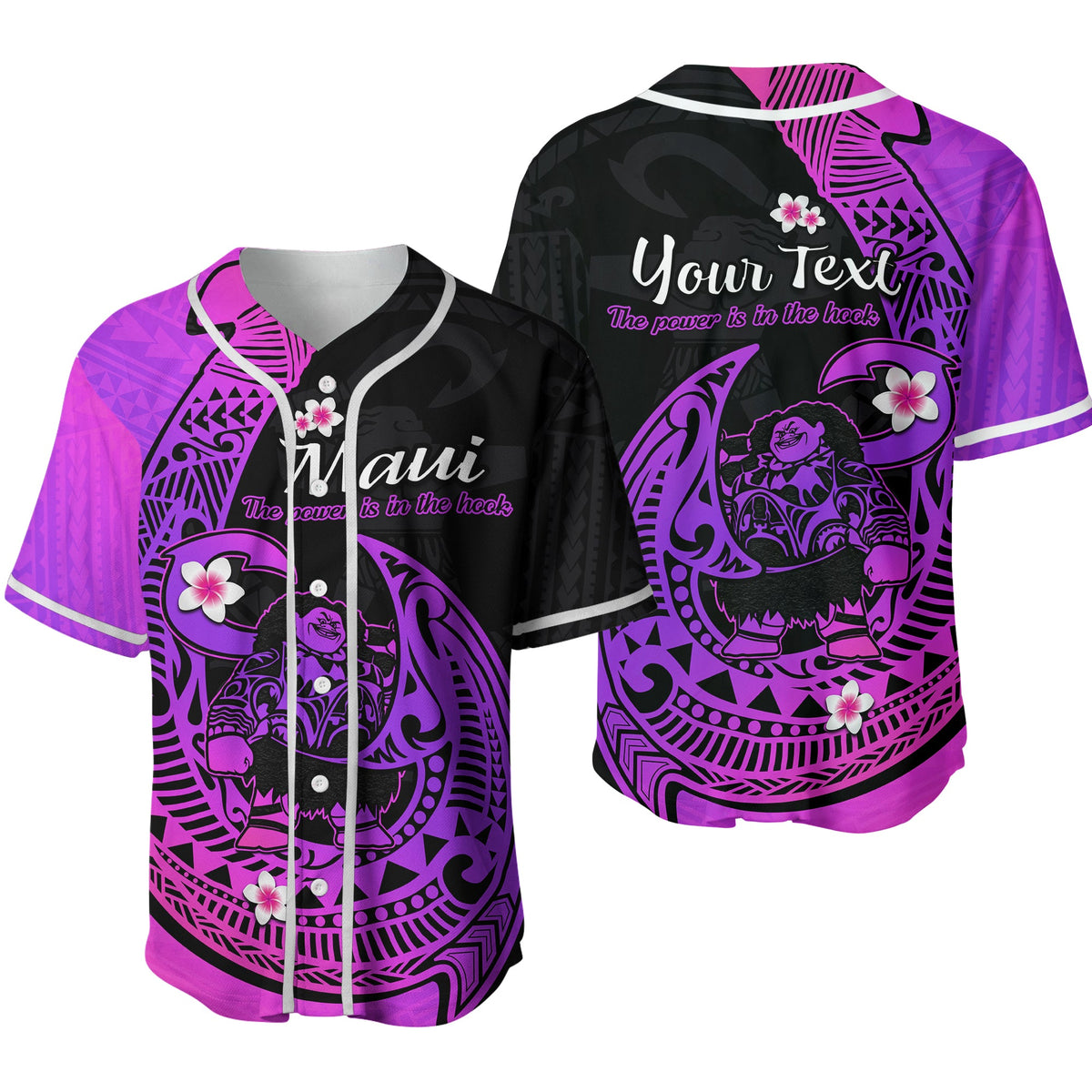 (Custom Personalised) Mauis Fish Hook Baseball Jersey Border Polynesian Magenta Gradient Version - Wonder Print Shop