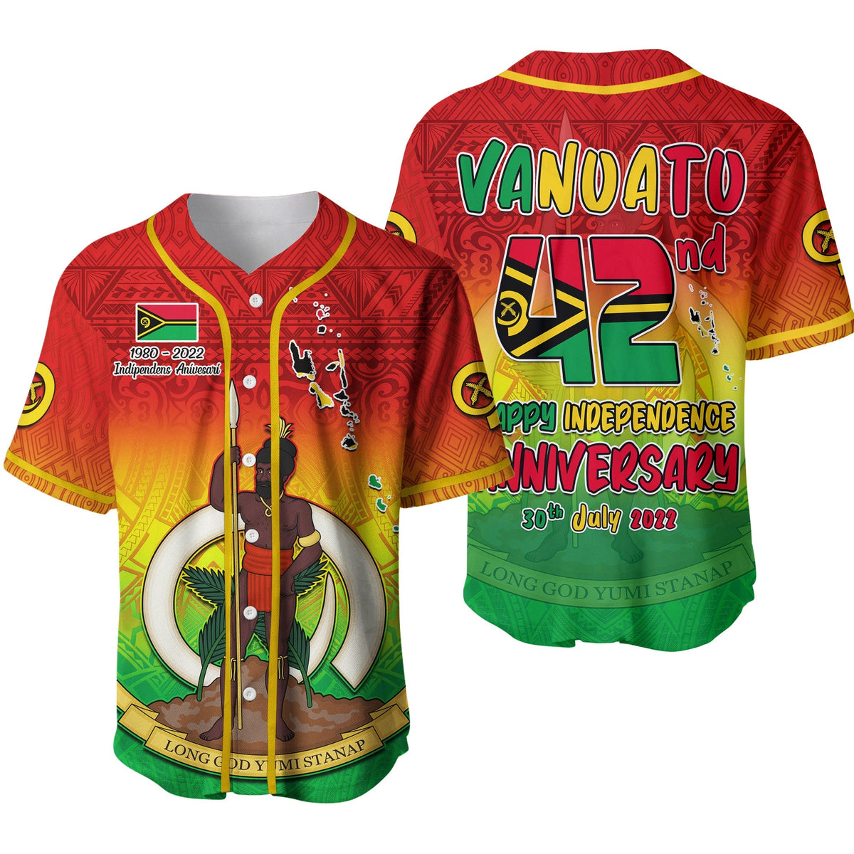 Vanuatu Independence Day Baseball Jersey 42nd Anniversary Yumi Yumi Yumi Ver.02 LT13 - Wonder Print Shop