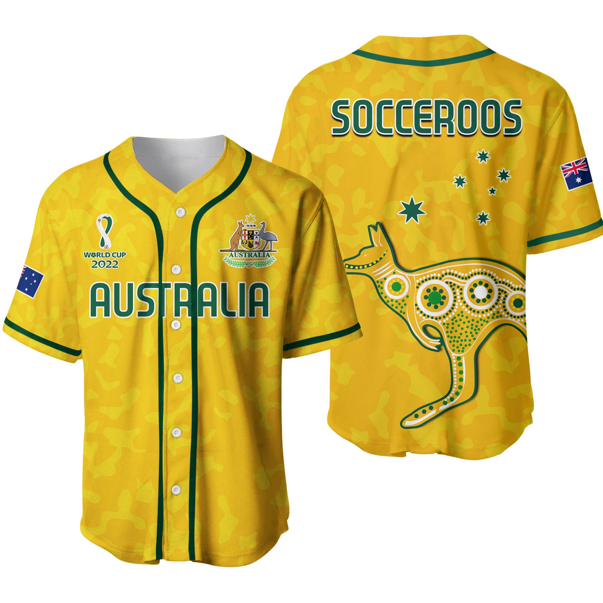 Australia Soccer Baseball Jersey World Cup Football 2022 Socceroos with Kangaroos Ver.02 LT13 - Wonder Print Shop