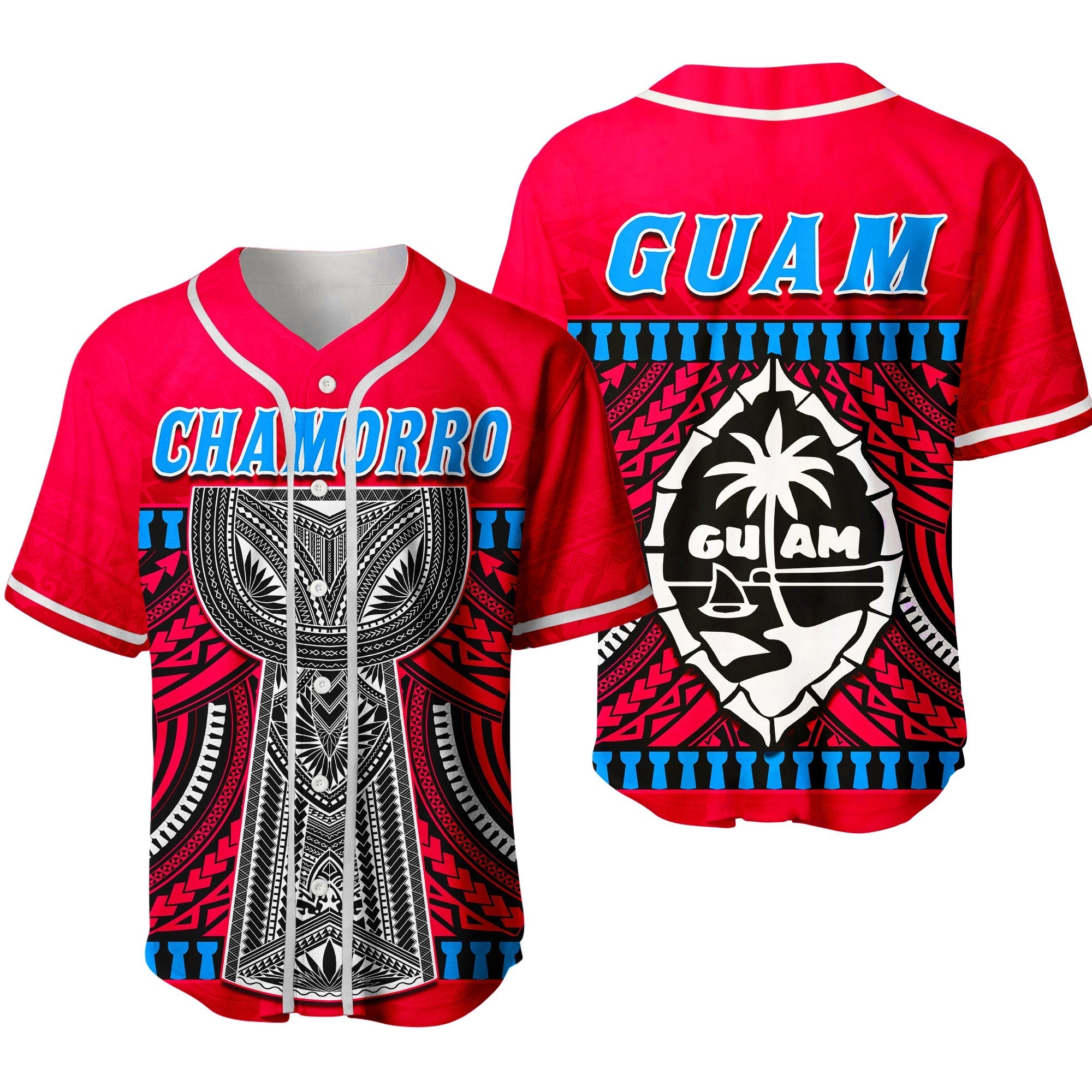 Guam Chamorro Baseball Jersey Latte Stone Red Polynesian Haligi Ver.02 LT13 - Wonder Print Shop