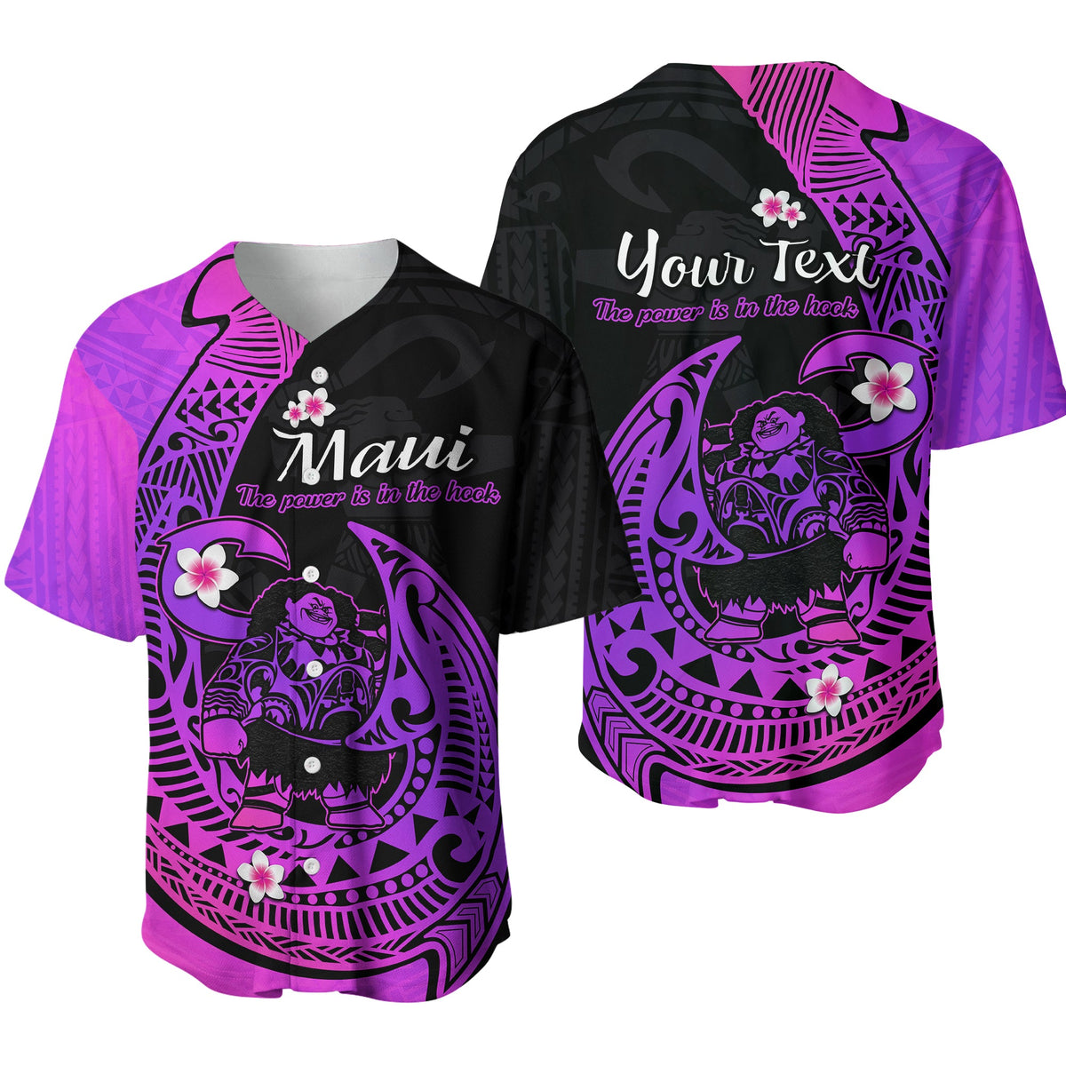 (Custom Personalised) Mauis Fish Hook Baseball Jersey Polynesian Magenta Gradient Version - Wonder Print Shop