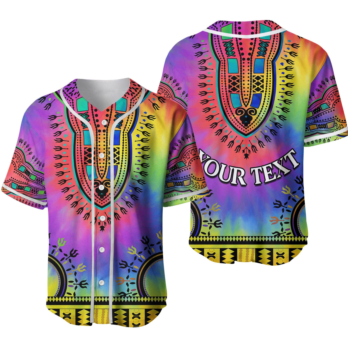 (Custom Personalised) Dashiki Tie Dye Baseball Jersey African Pattern Ver.02 LT13 - Wonder Print Shop