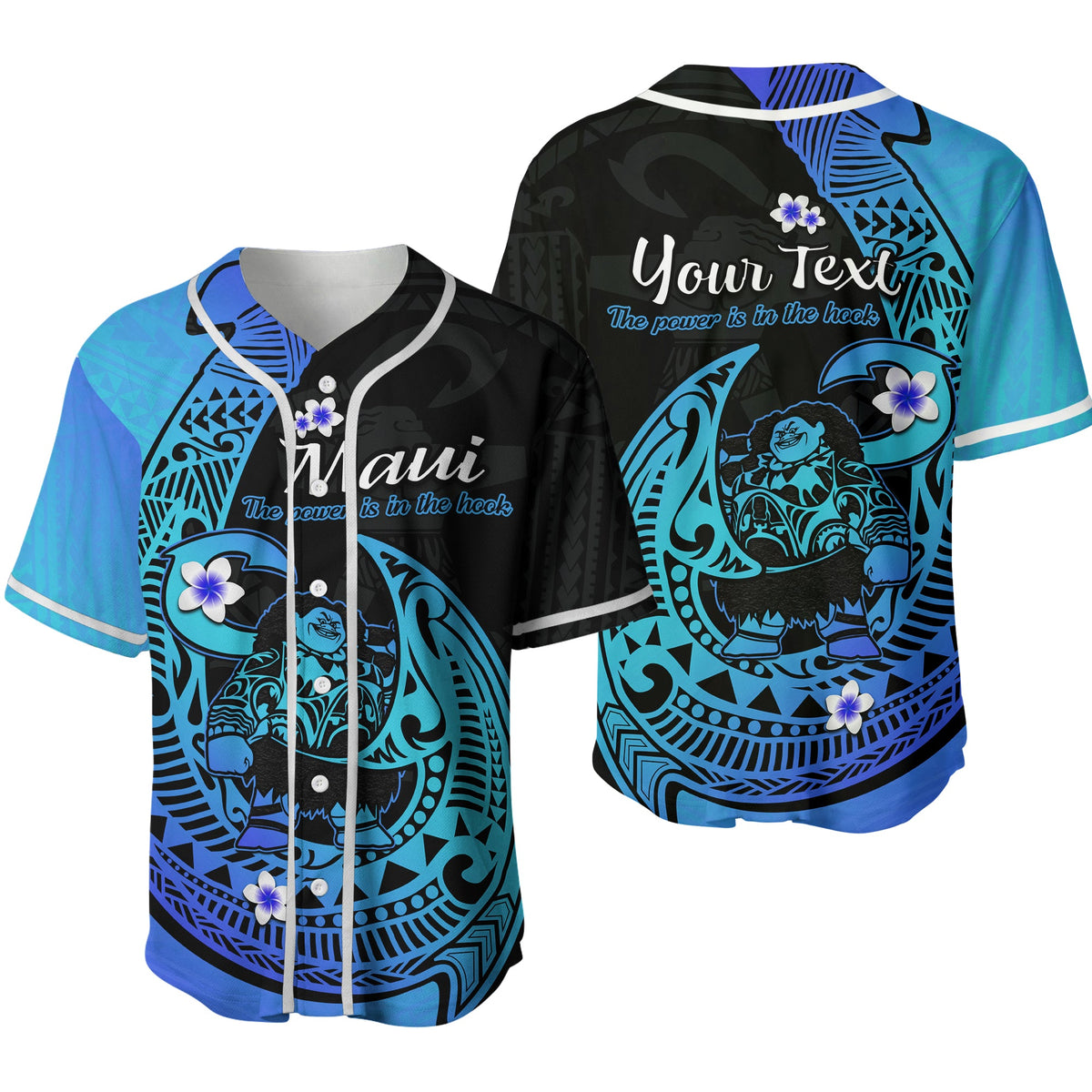 (Custom Personalised) Mauis Fish Hook Baseball Jersey Border Polynesian Turquoise Gradient Version - Wonder Print Shop