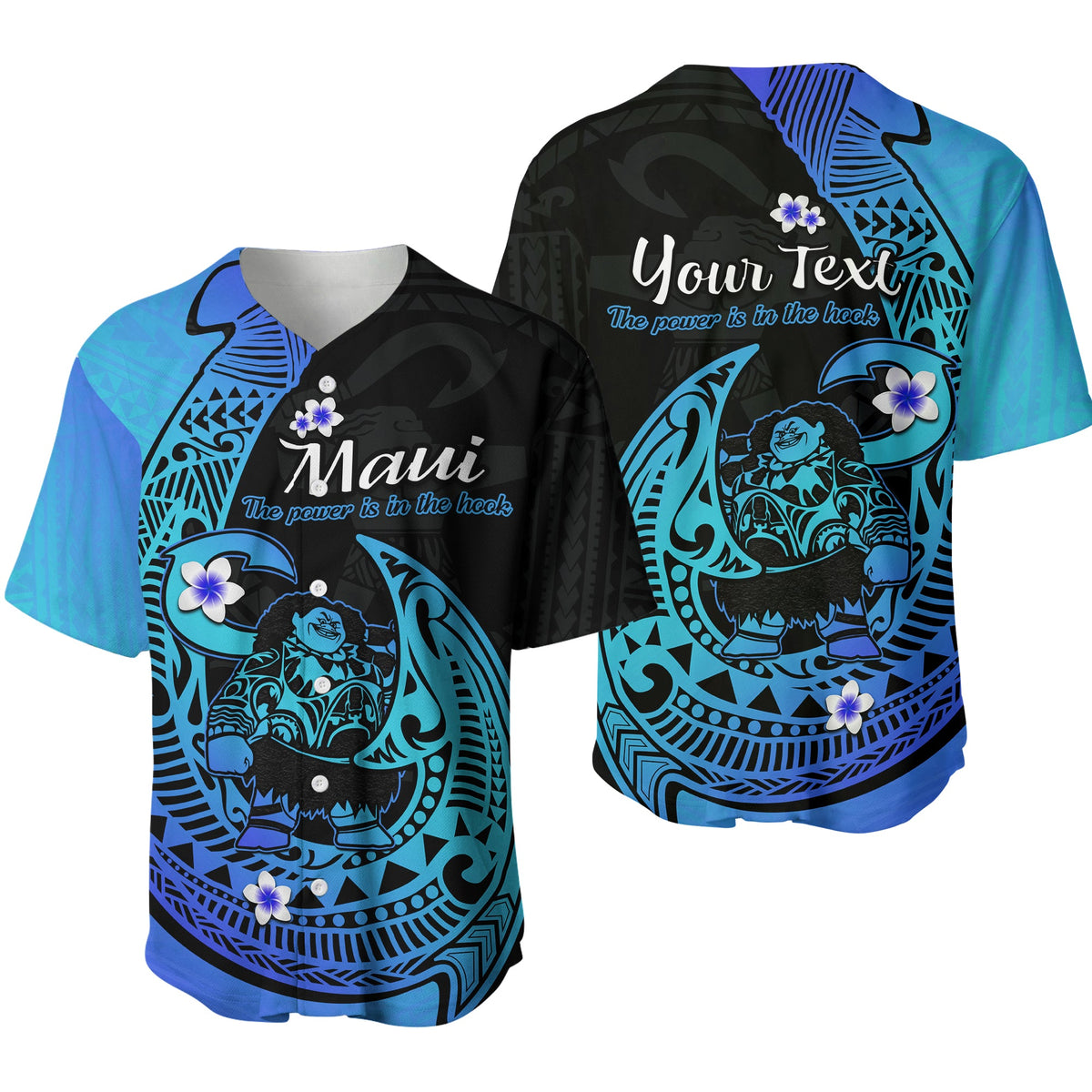 (Custom Personalised) Mauis Fish Hook Baseball Jersey Polynesian Turquoise Gradient Version - Wonder Print Shop