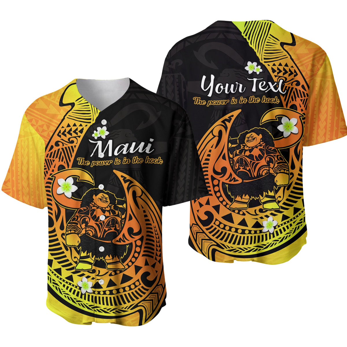 (Custom Personalised) Mauis Fish Hook Baseball Jersey Polynesian Gold Gradient Version - Wonder Print Shop