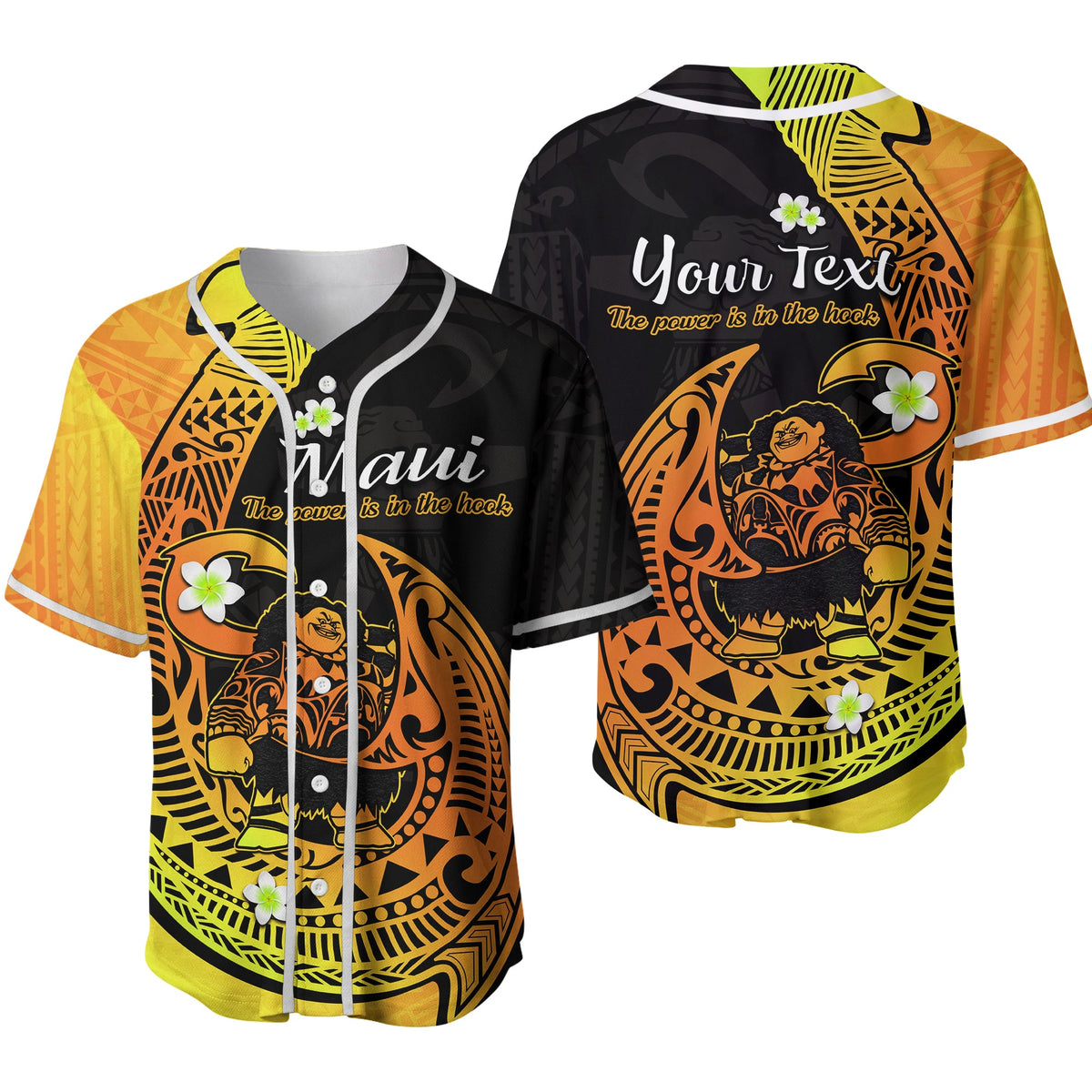 (Custom Personalised) Mauis Fish Hook Baseball Jersey Border Polynesian Gold Gradient Version - Wonder Print Shop